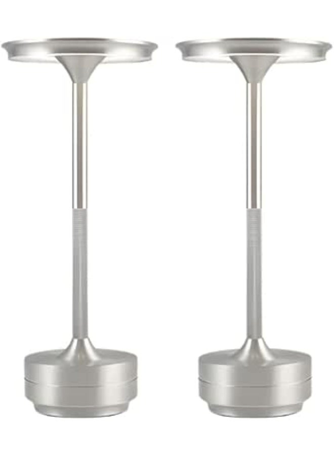 zentora 2 Pack Cordless LED Table Lamp, 4000mAh Rechargeable Battery Operated Mini Bedside Lamp, 3-Level Brightness, Portable for Dining Table, Bar & Outdoor Use (Silver) - Image 1